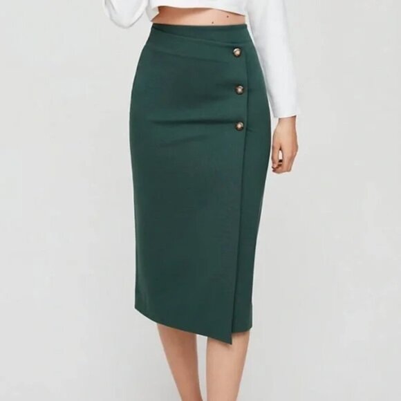 Aritzia Dresses & Skirts - Aritzia Dark Green Midi Pencil Skirt with Button Detail